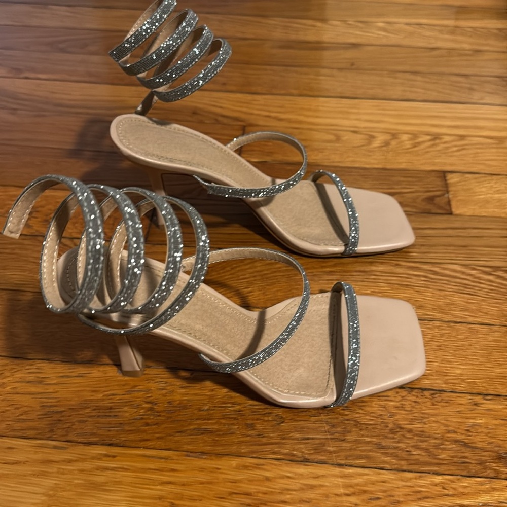 Square Toe Glitter Straps Stiletto High Heel 8 - Picture 5 of 6